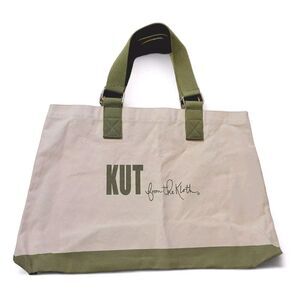 KUT FROM THE KLOTH Logo Large Canvas Tote Cream‎ - Green Double Handle Outdoorsy